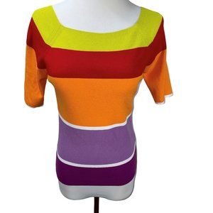 Vintage Designer RECH Light Colorful Striped Short Sleeve Knit Top Sweater